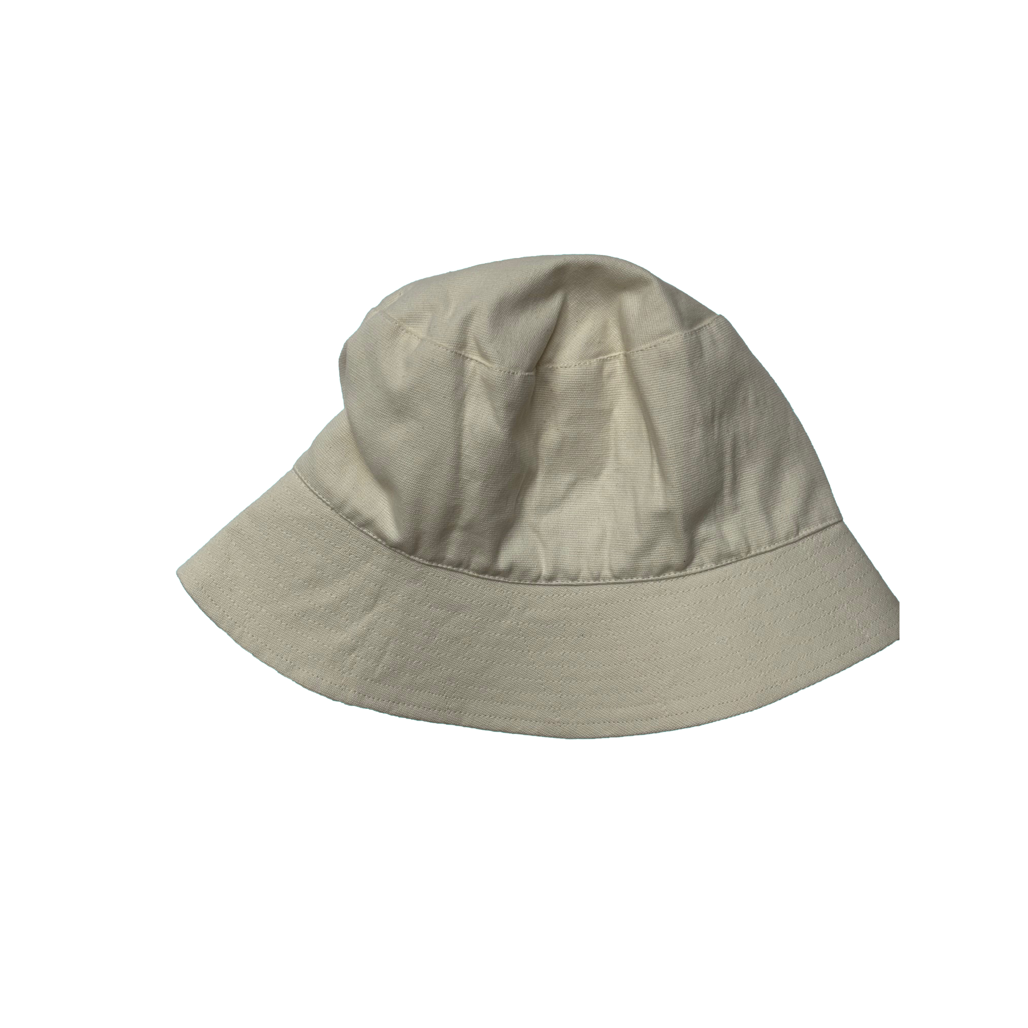 A cream cotton bucket hat on a plain background.
